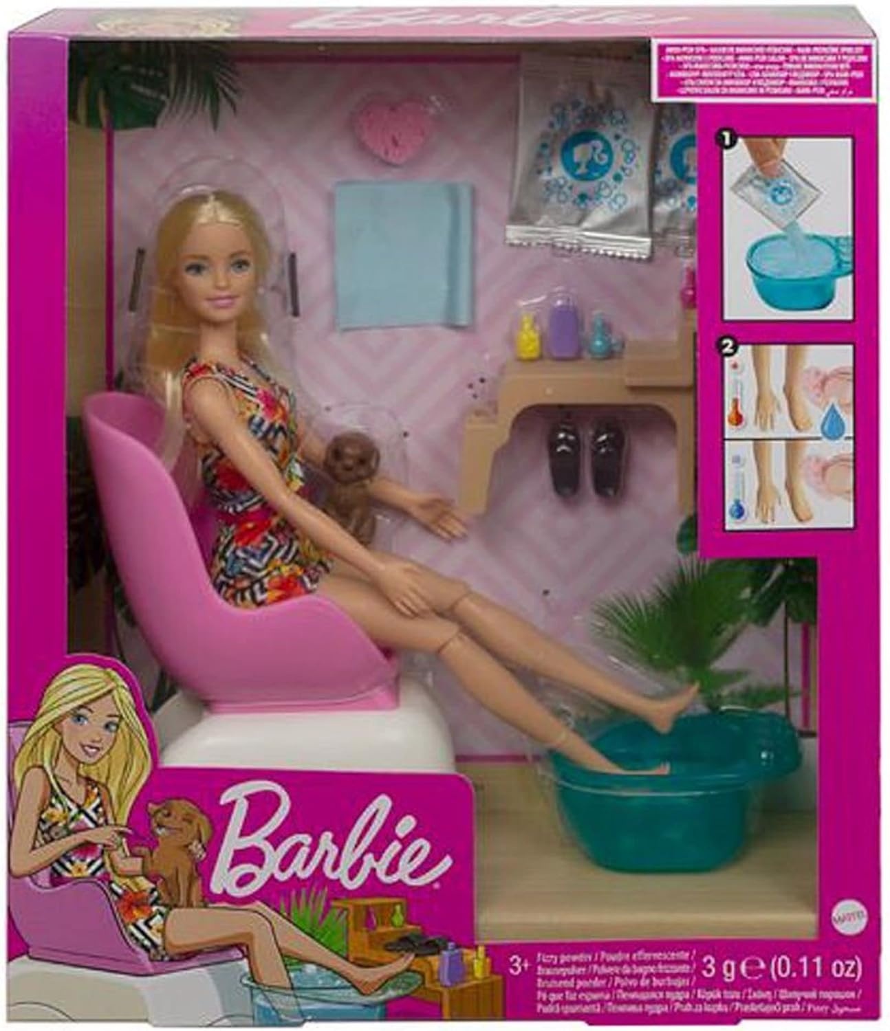 imageBarbie ManiPedi Spa Playset with Blonde Doll Puppy Foot Spa amp Accessories 2 Fizzy Packs Create Foaming Foot Bath ColorChange on Dolls Nails for Repeat Manicures amp Pedicures 37 Years