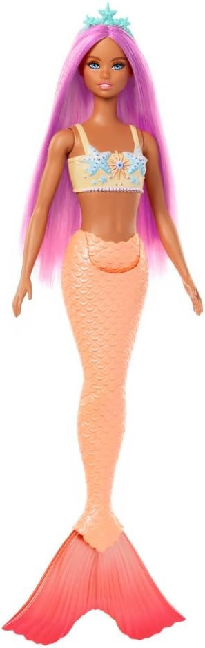 imageBarbie Mermaid Doll with Pink Fantasy Hair amp Headband Accessory Toy with StarfishInspired Bodice amp Soft Orange Tail