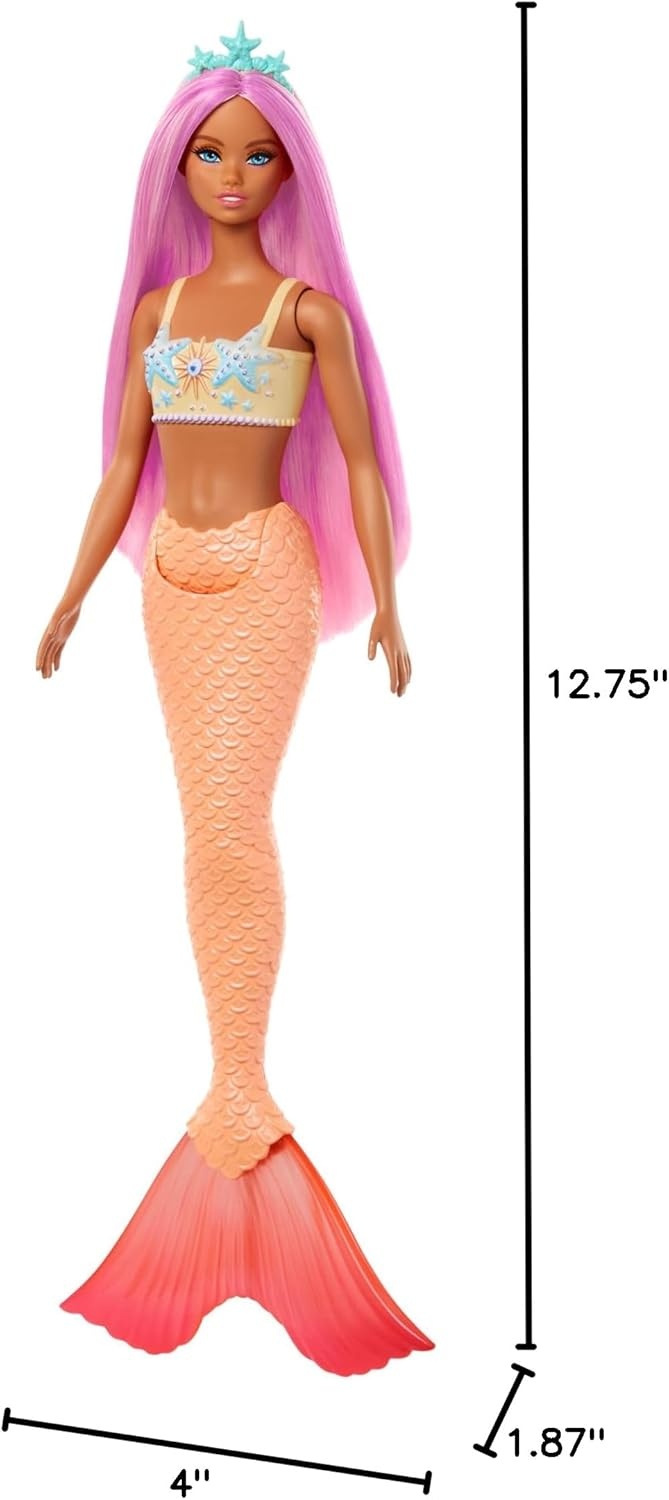 imageBarbie Mermaid Doll with Pink Fantasy Hair amp Headband Accessory Toy with StarfishInspired Bodice amp Soft Orange Tail