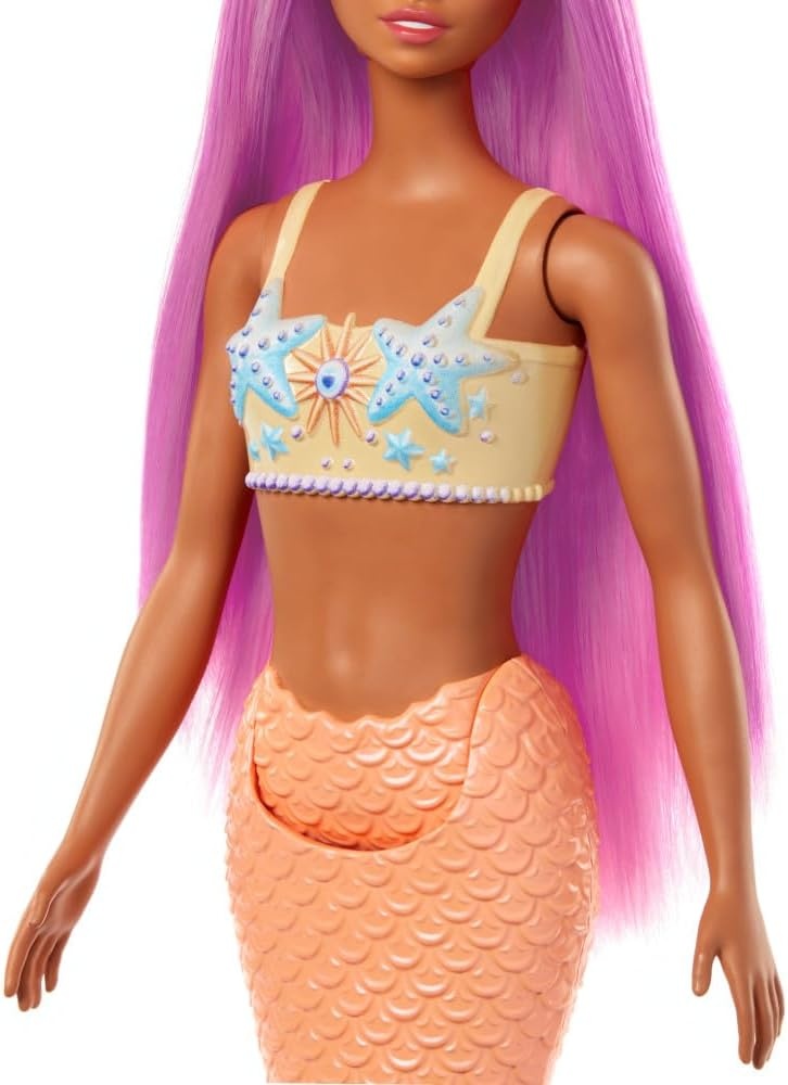 imageBarbie Mermaid Doll with Pink Fantasy Hair amp Headband Accessory Toy with StarfishInspired Bodice amp Soft Orange Tail