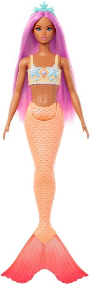 imageBarbie Mermaid Doll with Pink Fantasy Hair amp Headband Accessory Toy with StarfishInspired Bodice amp Soft Orange Tail