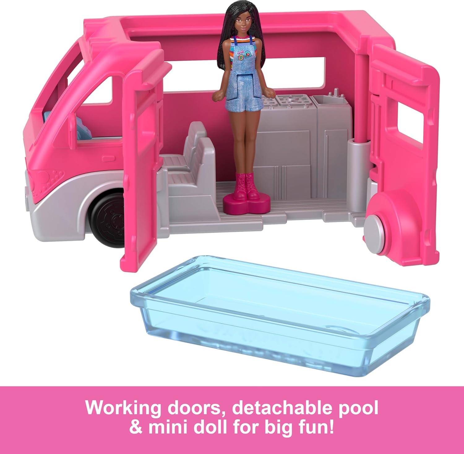 imageBarbie Mini BarbieLand Playsets with Toy Vehicle amp 15inch Doll DreamCamper with Working Doors amp ColorChange Pool