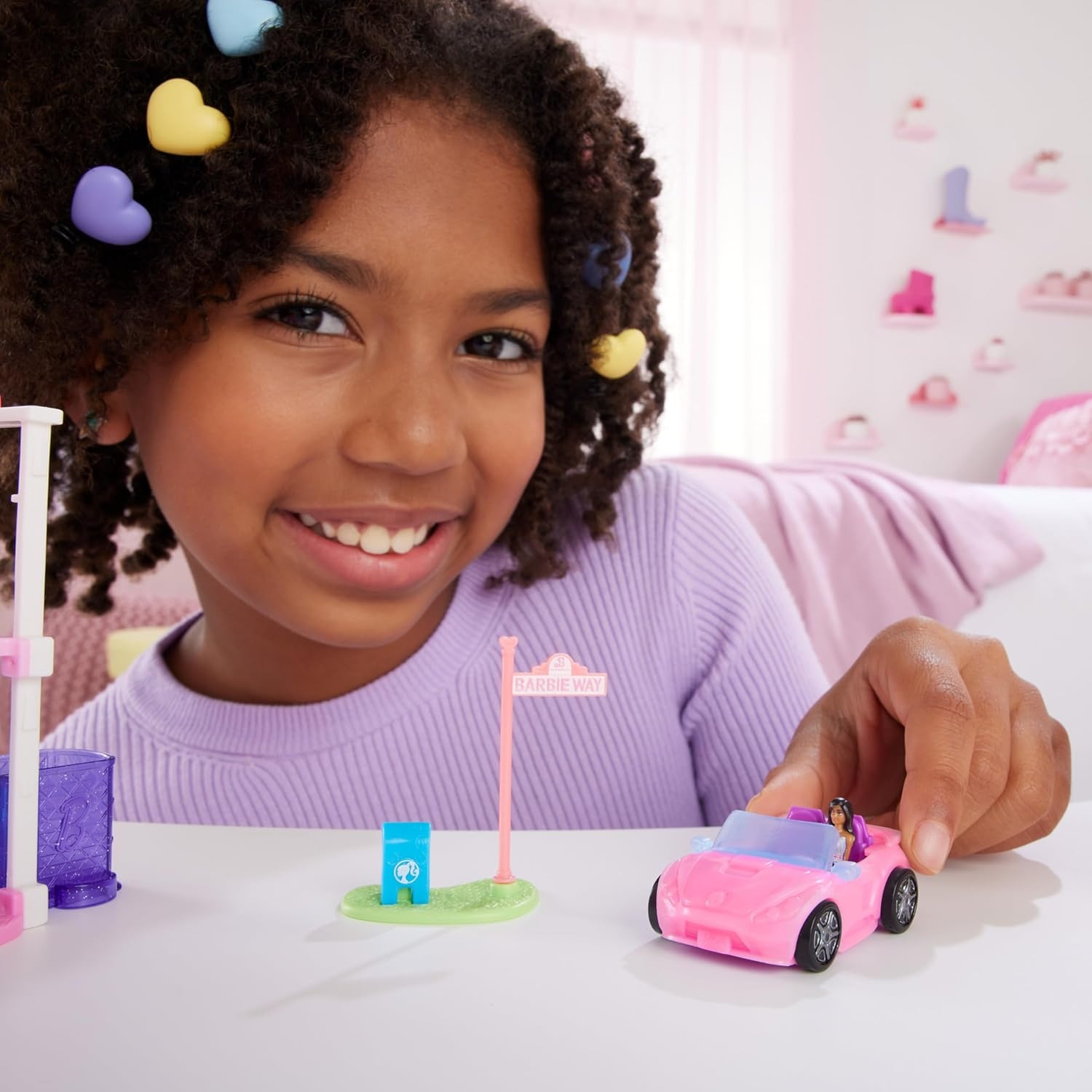 imageBarbie Mini BarbieLand Toy Vehicle Playset with 15inch Doll amp Convertible Car with ColorChange Surprise Plus Street Sign AccessoryConvertible