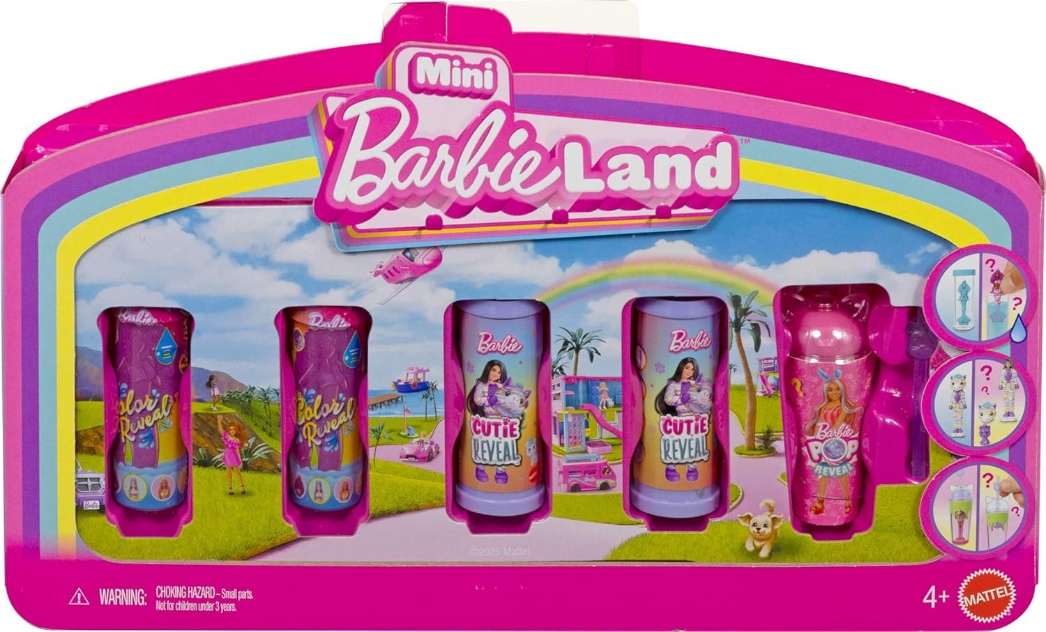 imageBarbie Mini Land 5 Dolls Reveal Pack 15inch Mini Dolls with Surprise Reveal amp Sensory Play Piece Styles May Vary