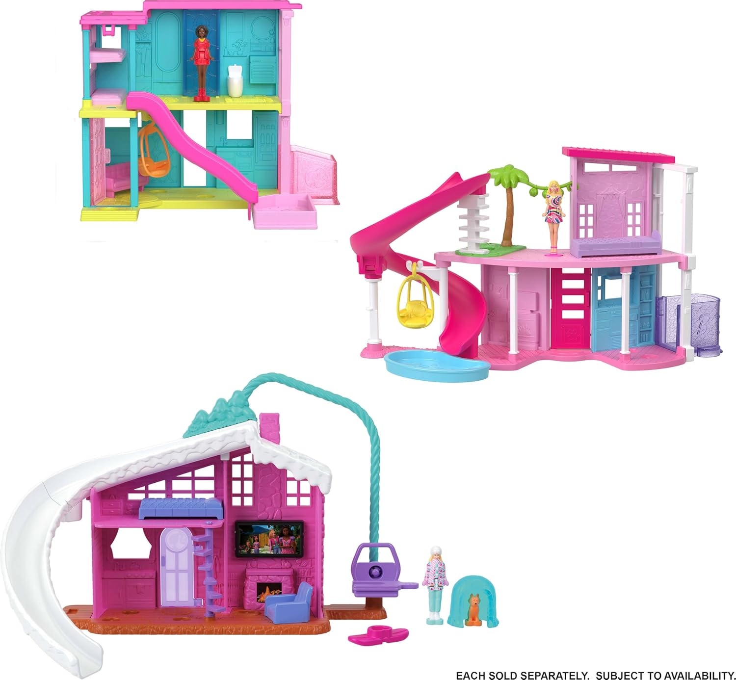 imageBarbie Mini Land Doll House Sets Mini Dreamhouse with Surprise 15inch Doll Furniture amp Accessories Plus Elevator amp Pool Styles May Vary