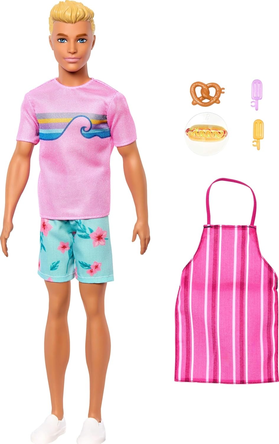 imageBarbie Mysteries Beach Detectives Ken Doll Wearing Removeable Signature Outfit with Storytelling Accessories Including Apron amp SnacksKen