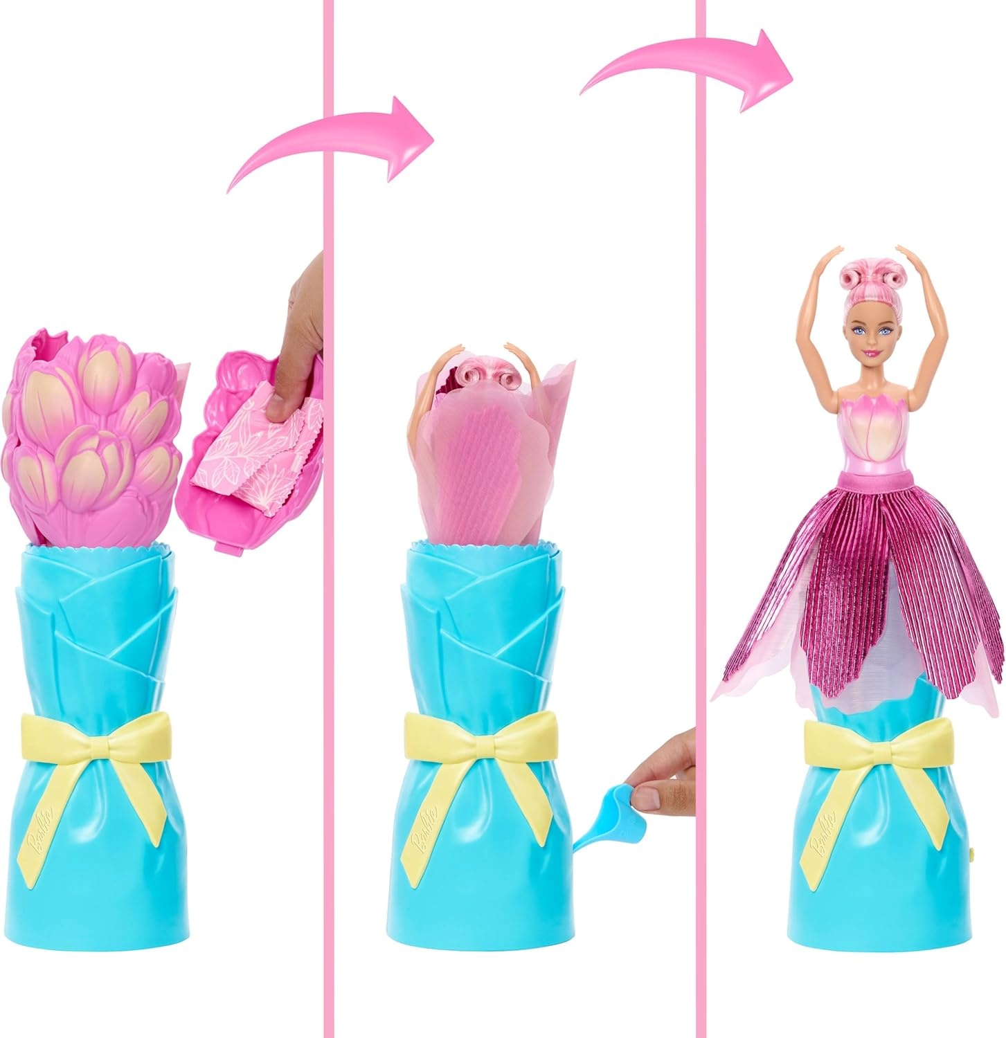 imageBarbie Petal Pop Scented Doll with Purple Floral Dress amp Accessories Bouquet Reveal with Pet Bunny amp Surprises Like Watering Can Necklace amp EarringsTulip