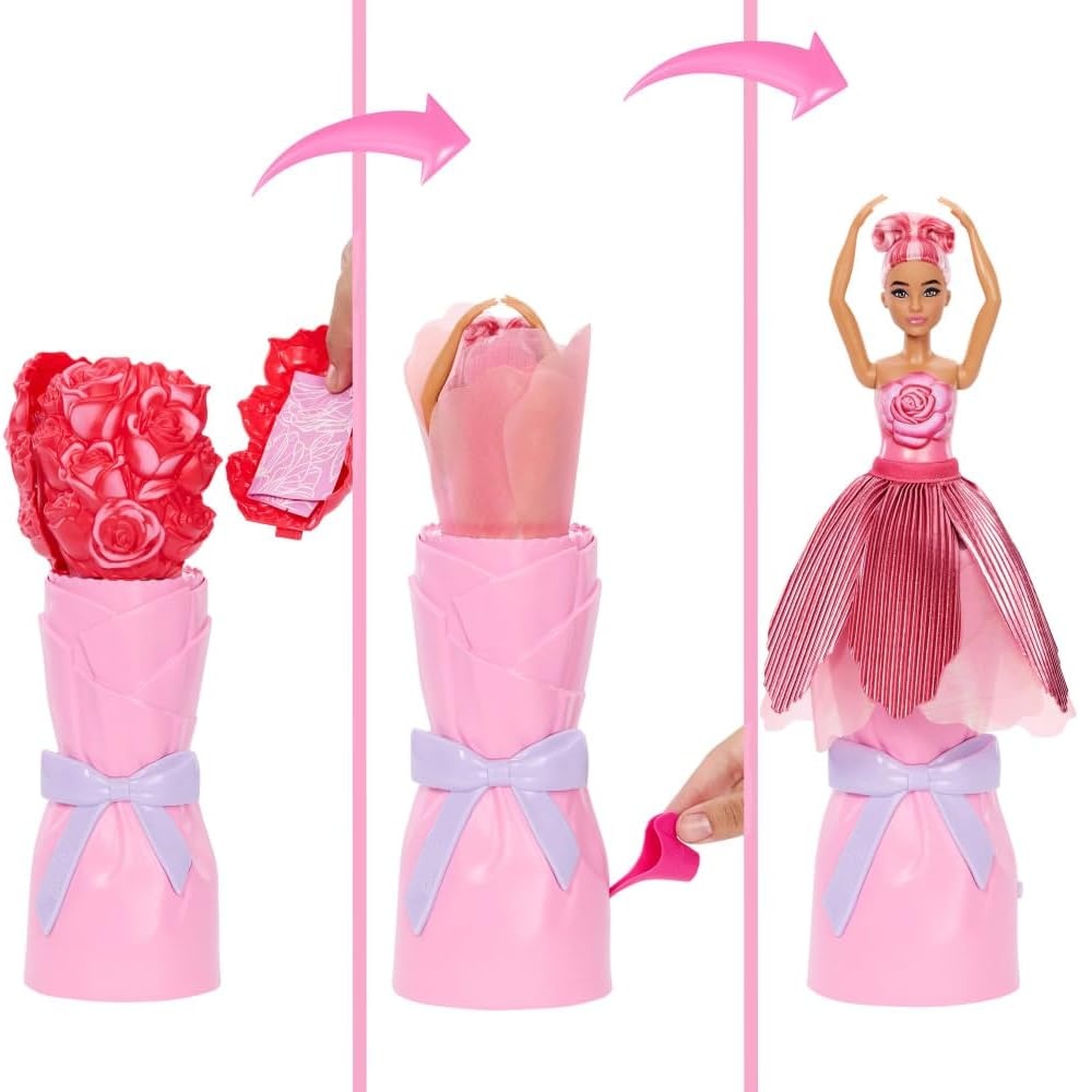 imageBarbie Petal Pop Scented Doll with Purple Floral Dress amp Accessories Bouquet Reveal with Pet Bunny amp Surprises Like Watering Can Necklace amp EarringsRose
