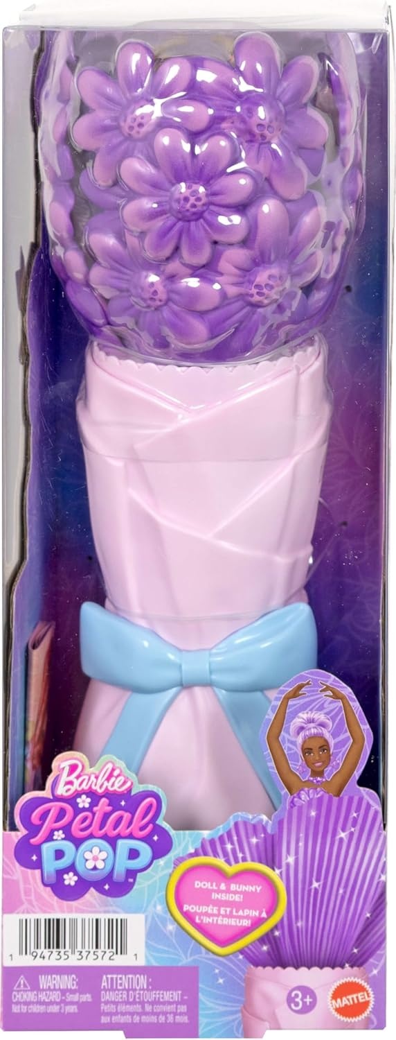 imageBarbie Petal Pop Scented Doll with Purple Floral Dress amp Accessories Bouquet Reveal with Pet Bunny amp Surprises Like Watering Can Necklace amp EarringsDaisy