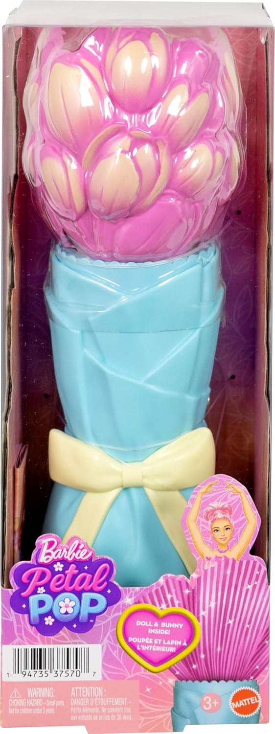 imageBarbie Petal Pop Scented Doll with Purple Floral Dress amp Accessories Bouquet Reveal with Pet Bunny amp Surprises Like Watering Can Necklace amp EarringsTulip