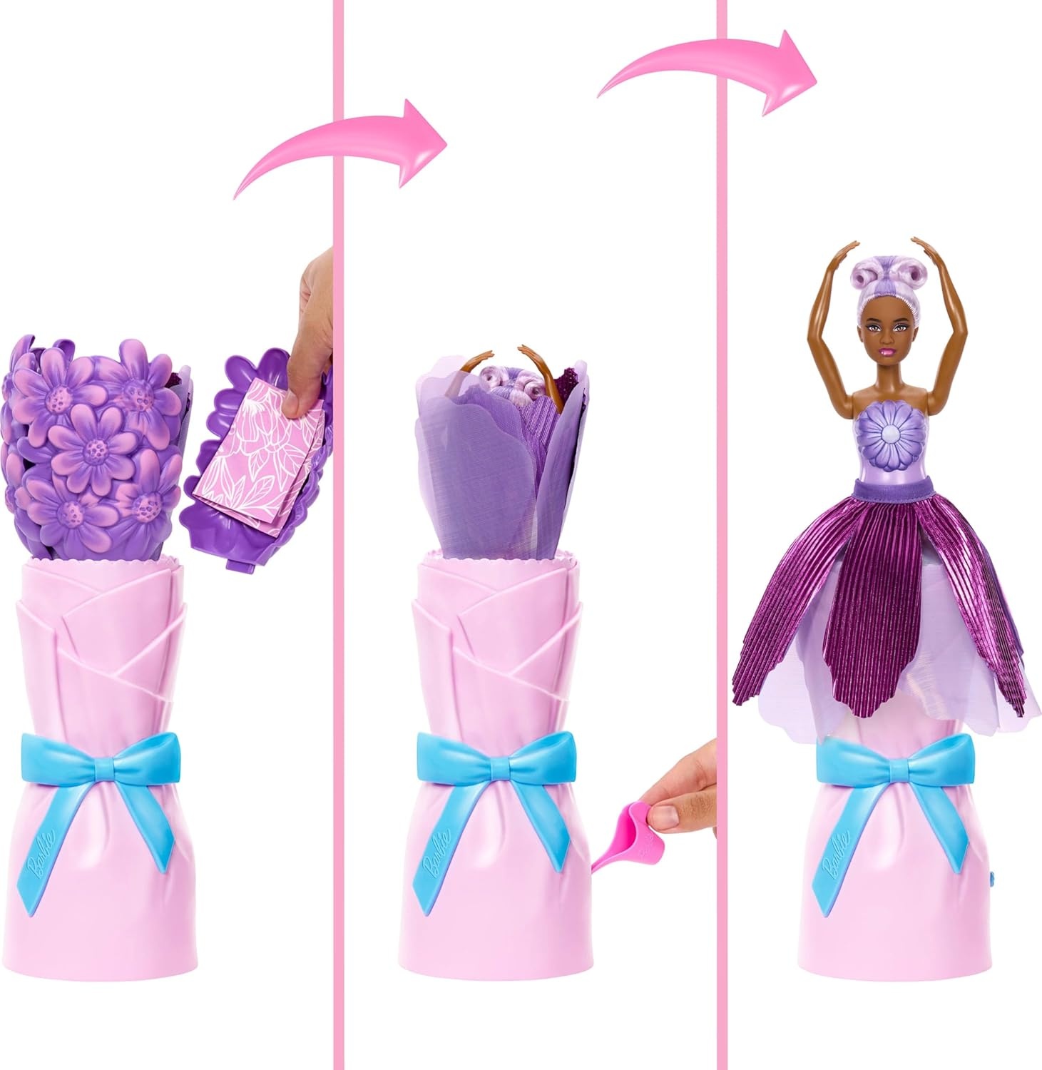 imageBarbie Petal Pop Scented Doll with Purple Floral Dress amp Accessories Bouquet Reveal with Pet Bunny amp Surprises Like Watering Can Necklace amp EarringsDaisy