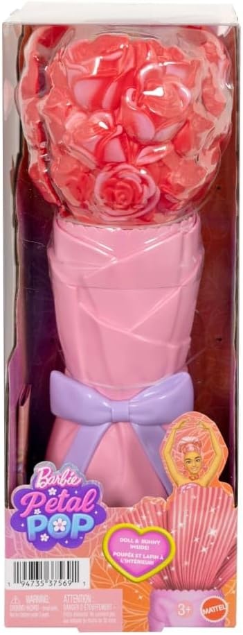 imageBarbie Petal Pop Scented Doll with Purple Floral Dress amp Accessories Bouquet Reveal with Pet Bunny amp Surprises Like Watering Can Necklace amp EarringsRose