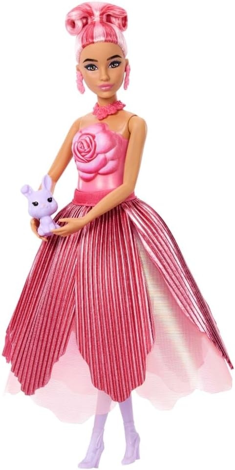 imageBarbie Petal Pop Scented Doll with Purple Floral Dress amp Accessories Bouquet Reveal with Pet Bunny amp Surprises Like Watering Can Necklace amp EarringsRose