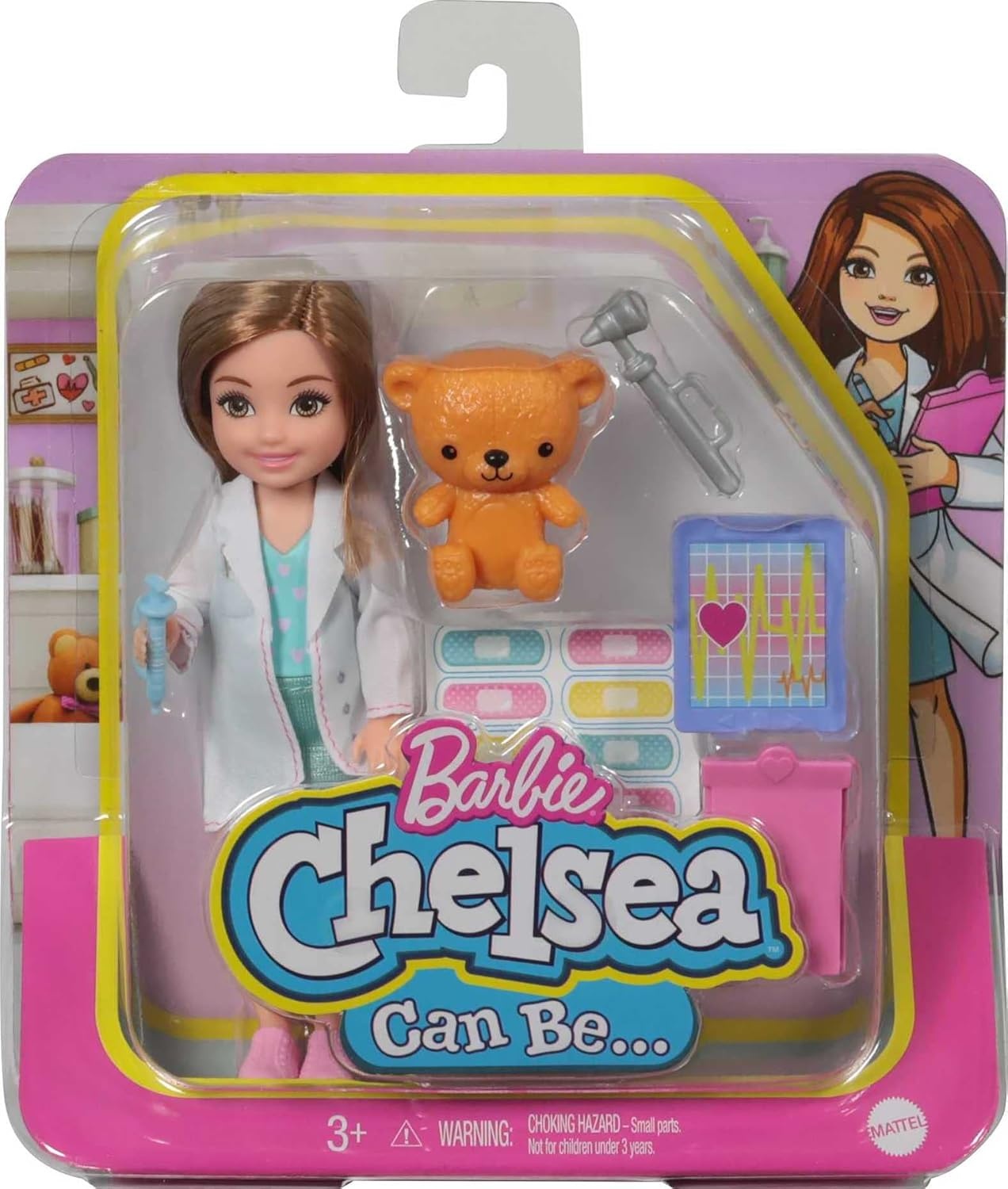 imageBarbie Playset with Brunette Chelsea Can Be Doctor Doll amp Accessories Including Clipboard Medical Tools amp Bandage Stickers6 Inch