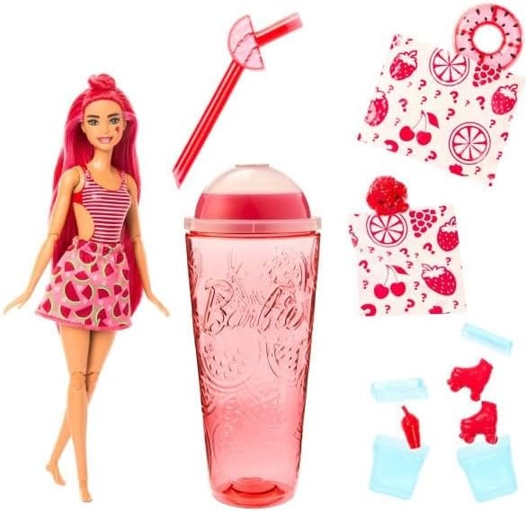 imageBarbie Pop Reveal Doll amp Accessories Fruit Punch Scent with Blue Hair 8 Surprises Include Slime Color Change amp PuppyWatermelon
