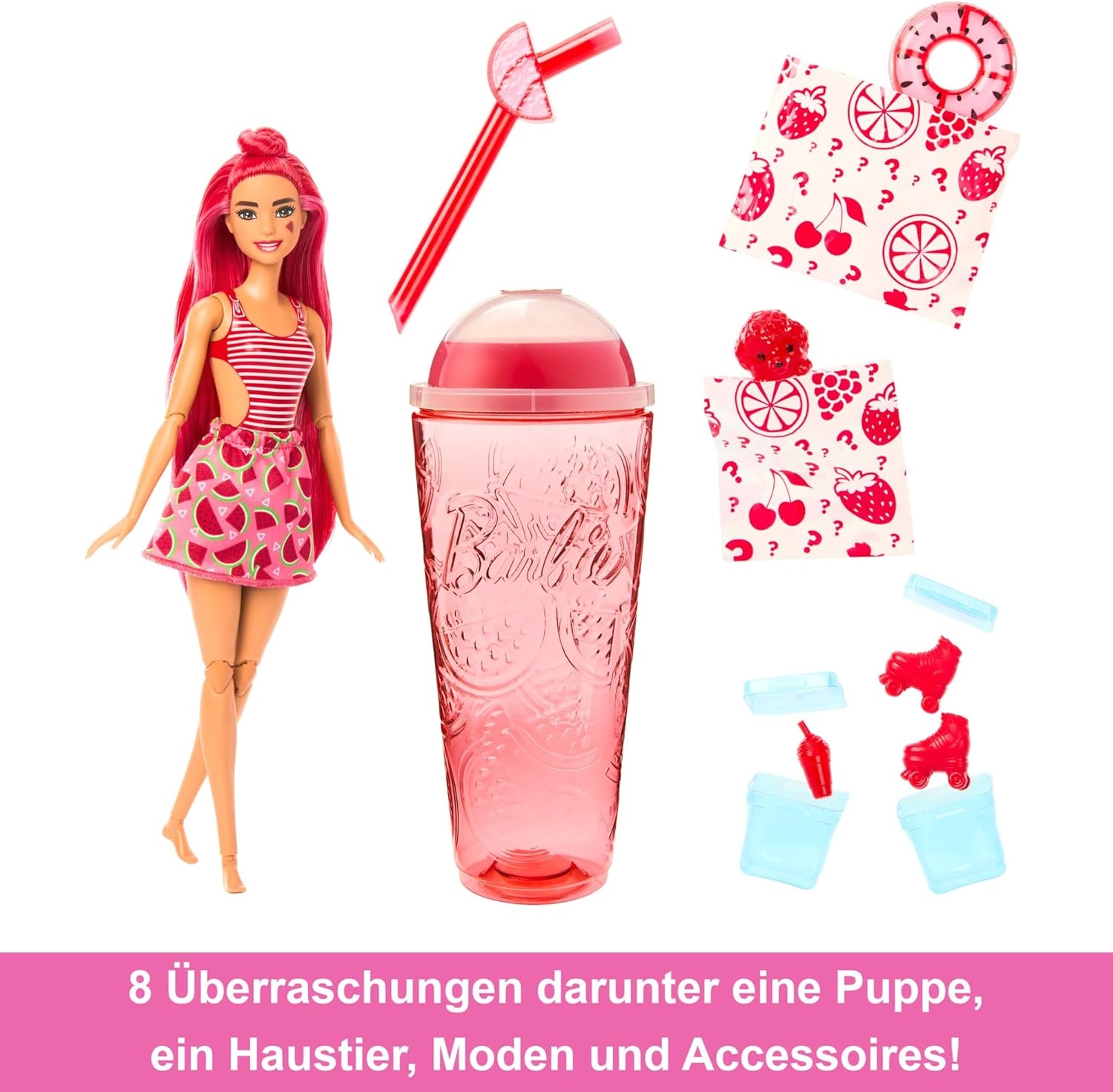 imageBarbie Pop Reveal Doll amp Accessories Fruit Punch Scent with Blue Hair 8 Surprises Include Slime Color Change amp PuppyWatermelon