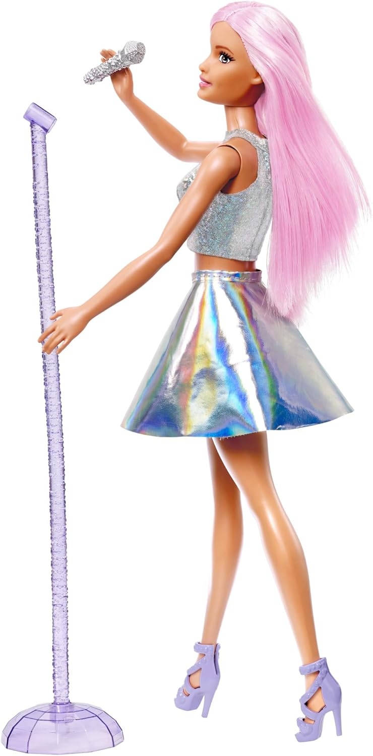 imageBarbie Pop Star Doll Dressed in Iridescent Skirt with Microphone and Pink Hair Gift for 3 to 7 Year Olds