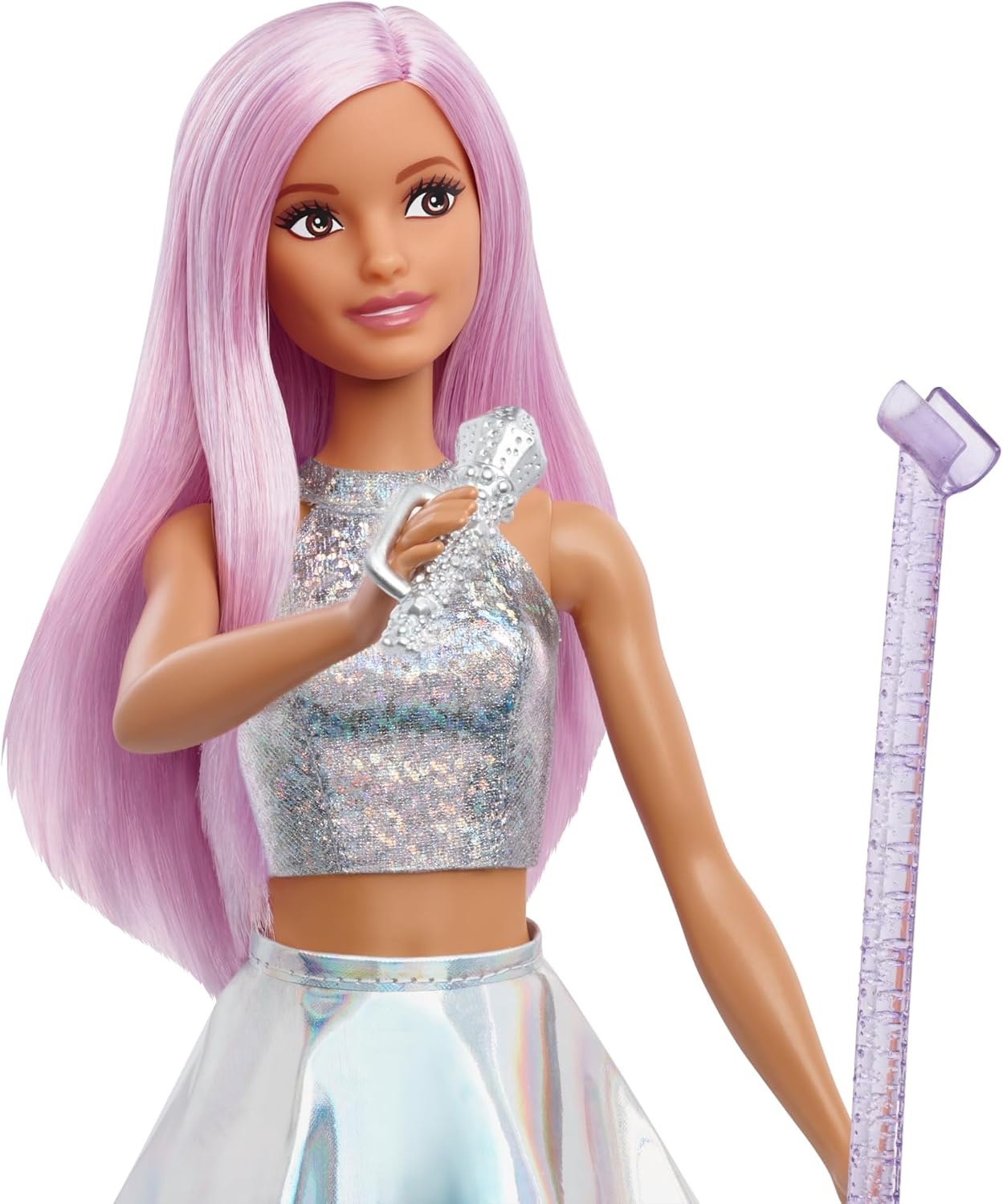 imageBarbie Pop Star Doll Dressed in Iridescent Skirt with Microphone and Pink Hair Gift for 3 to 7 Year Olds