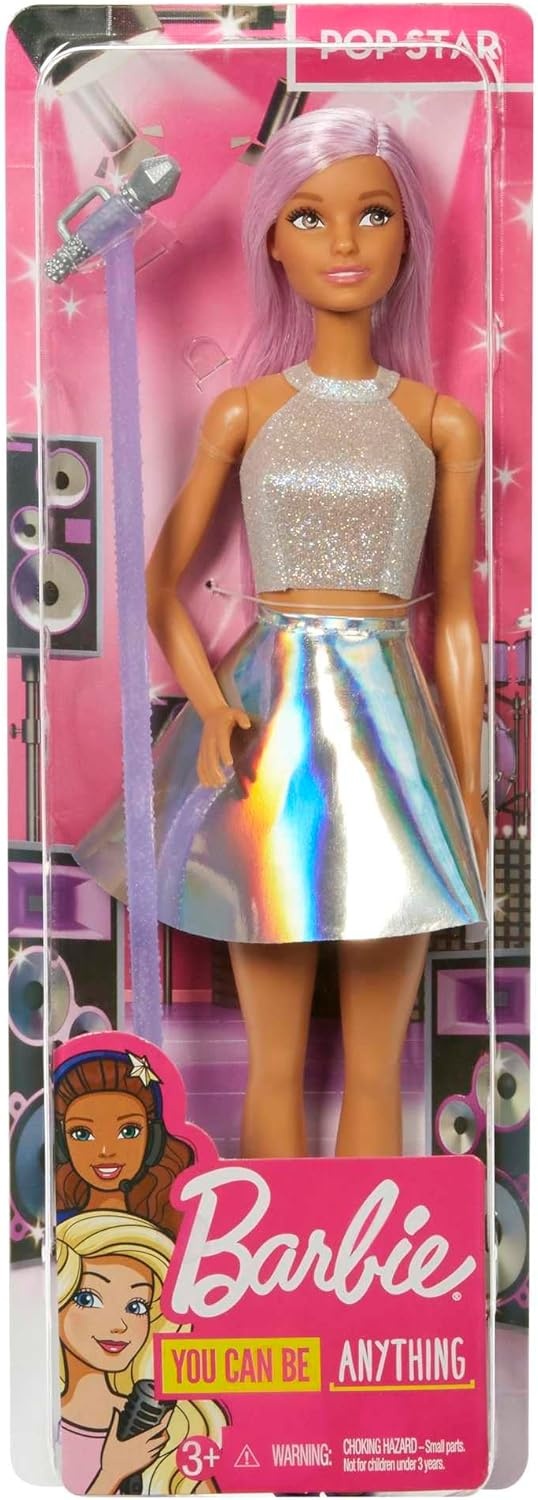 imageBarbie Pop Star Doll Dressed in Iridescent Skirt with Microphone and Pink Hair Gift for 3 to 7 Year Olds