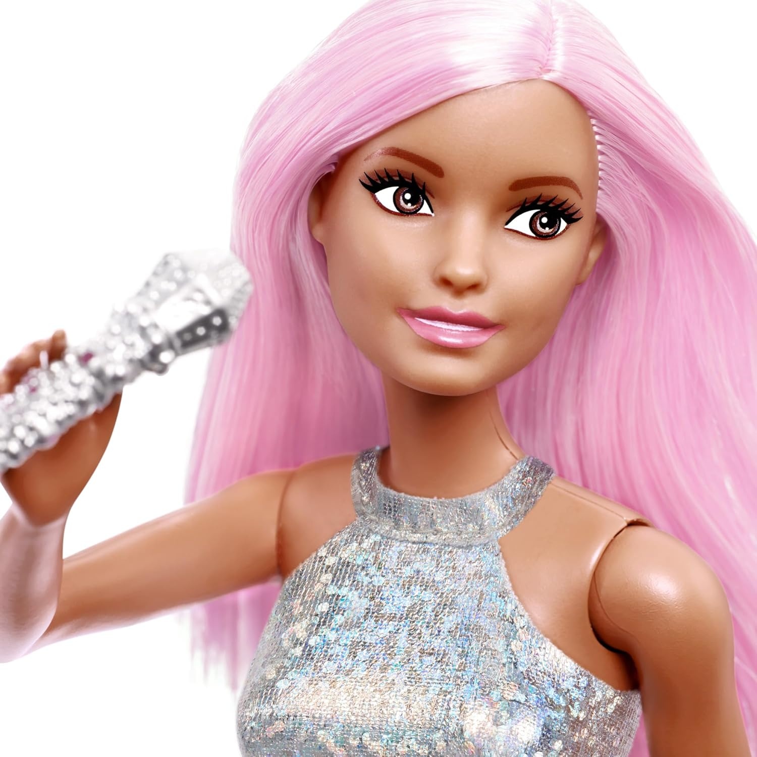 imageBarbie Pop Star Doll Dressed in Iridescent Skirt with Microphone and Pink Hair Gift for 3 to 7 Year Olds