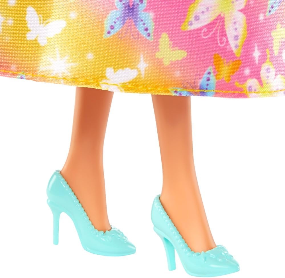 imageBarbie Royal Doll with Brightly Highlighted Fantasy Hair Colorful Accessories Yellow Ombre Bodice amp ButterflyPrint Skirt