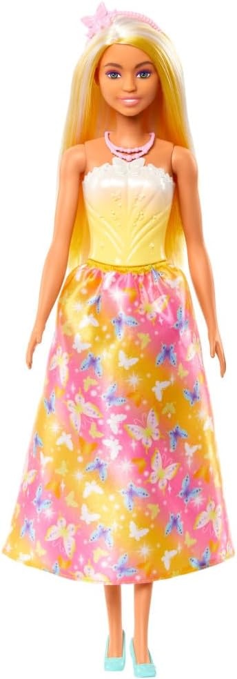 imageBarbie Royal Doll with Brightly Highlighted Fantasy Hair Colorful Accessories Yellow Ombre Bodice amp ButterflyPrint Skirt