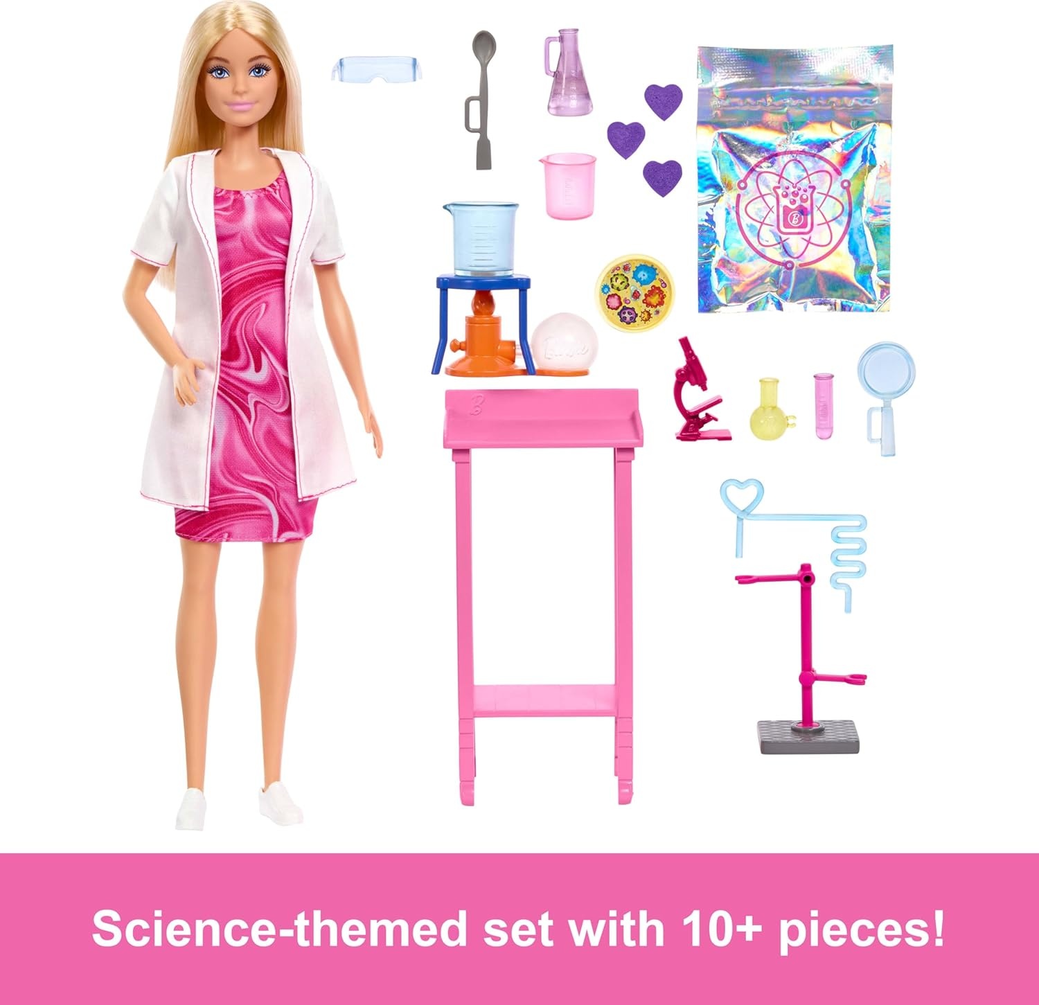 imageBarbie Scientist Doll and Accessories with Blonde Fashion Doll Lab Table Microscope amp ColorChange Beaker amp Petri Dish Accessories