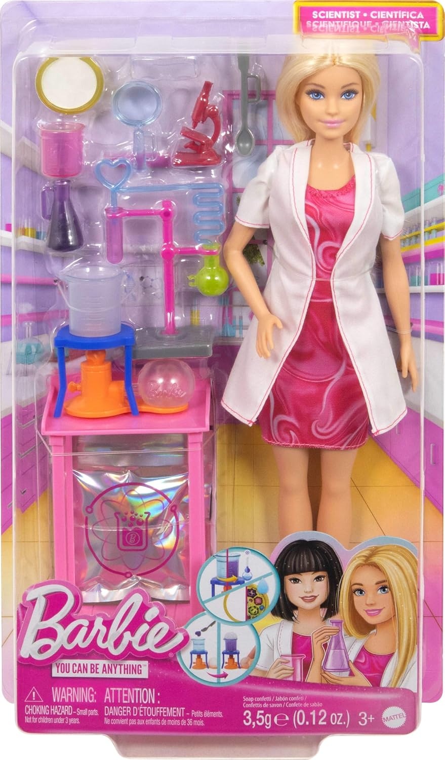 imageBarbie Scientist Doll and Accessories with Blonde Fashion Doll Lab Table Microscope amp ColorChange Beaker amp Petri Dish Accessories