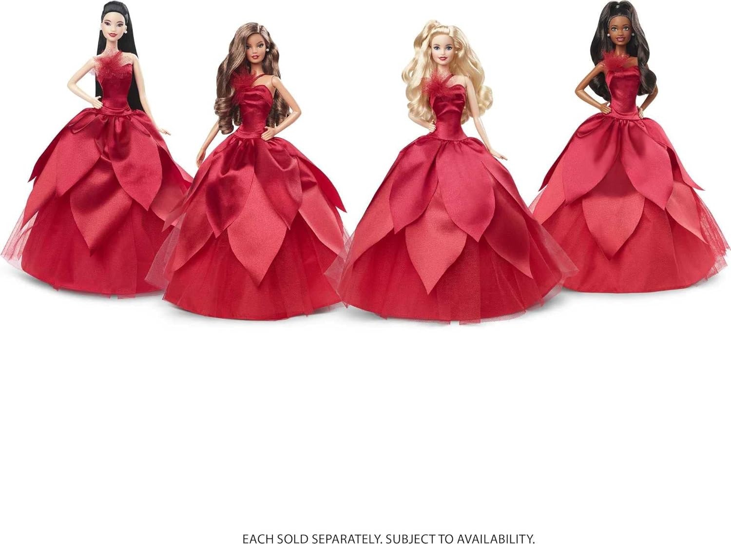 imageBarbie Signature 2022 Holiday Doll LightBrown Wavy Hair Wearing Red PoinsettiaInspired Gown Collectible with Doll Stand amp Certificate of Authenticity