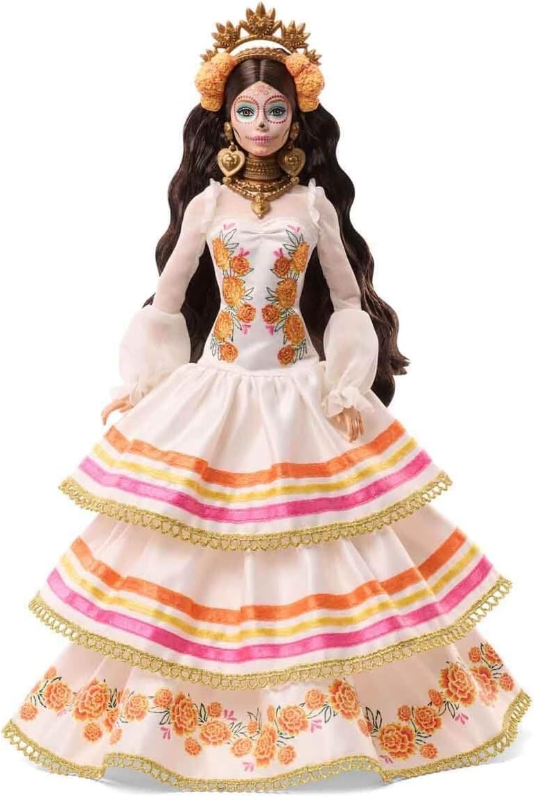 imageBarbie Signature Ken Doll Da De Muertos 2025 Collectible with Cream Shirt Black Vest and Trousers Sombrero and Calavera Face PaintBarbie