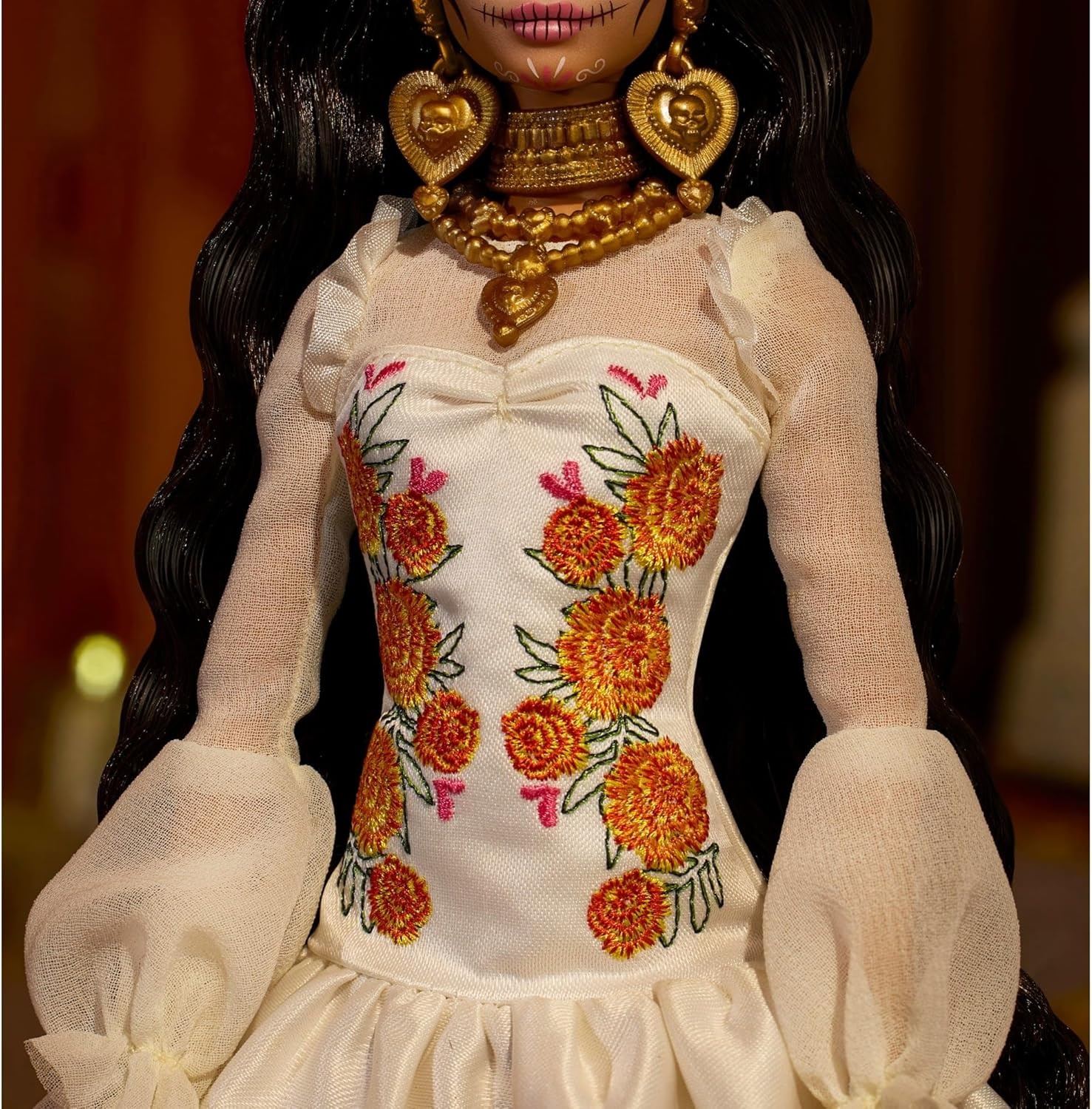 imageBarbie Signature Ken Doll Da De Muertos 2025 Collectible with Cream Shirt Black Vest and Trousers Sombrero and Calavera Face PaintBarbie