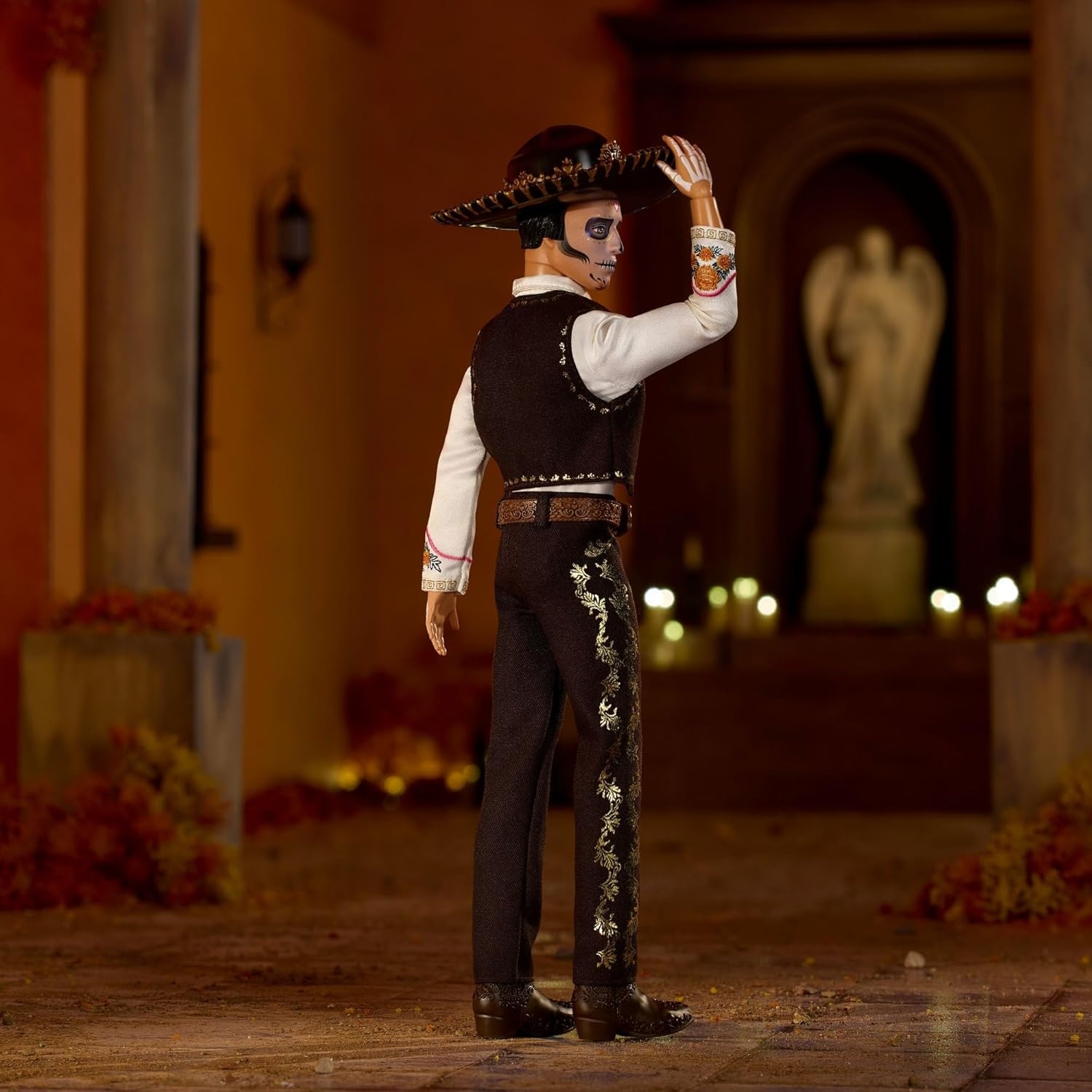 imageBarbie Signature Ken Doll Da De Muertos 2025 Collectible with Cream Shirt Black Vest and Trousers Sombrero and Calavera Face PaintKen