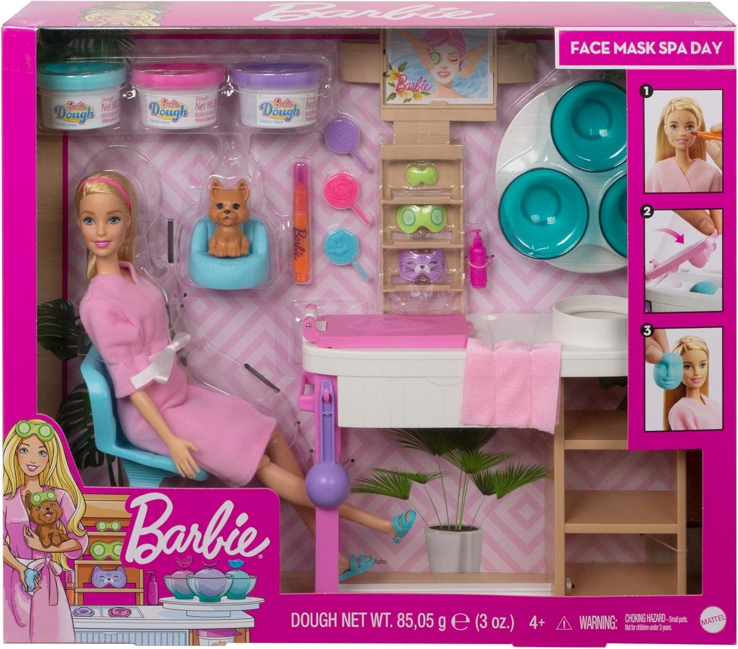imageBarbie Spa Day Toy Playset with Blonde Doll amp 10 Accessories Including Puppy Spa Station Face Mask Mold amp DoughMulti