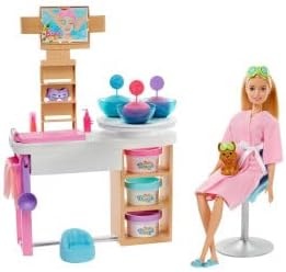 imageBarbie Spa Day Toy Playset with Blonde Doll amp 10 Accessories Including Puppy Spa Station Face Mask Mold amp DoughMulti