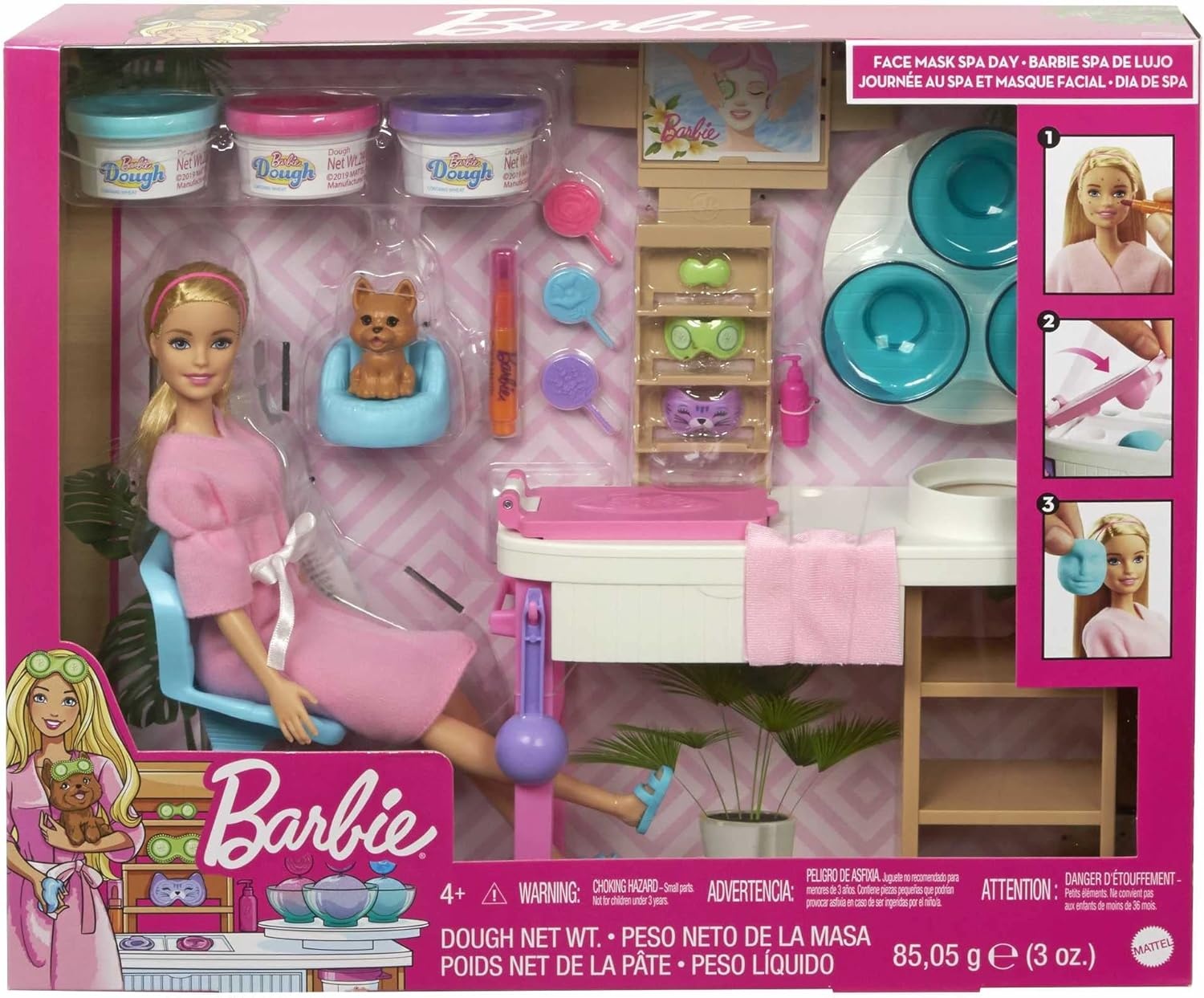 imageBarbie Spa Day Toy Playset with Blonde Doll amp 10 Accessories Including Puppy Spa Station Face Mask Mold amp DoughMulti