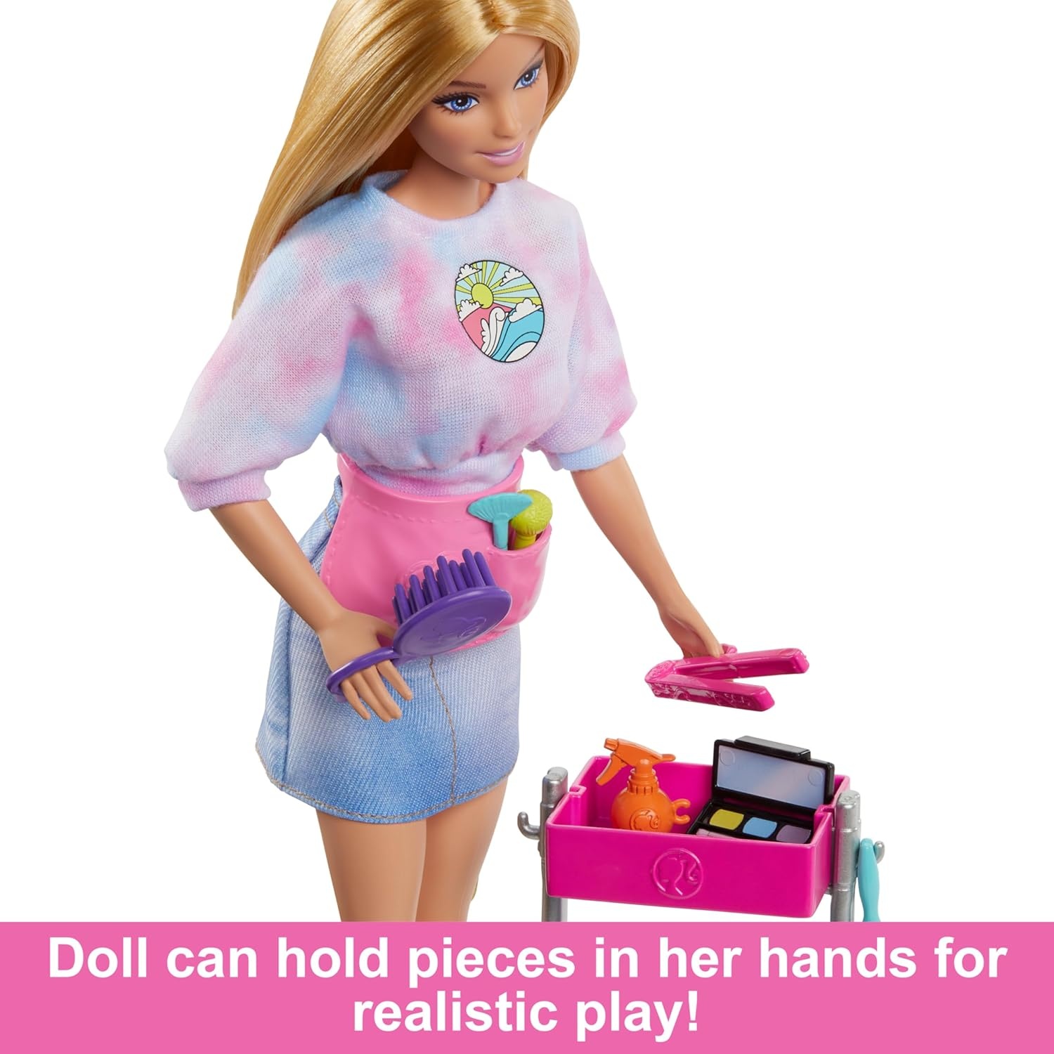 imageBarbie Stylist Doll amp 14 Accessories Blonde Barbie Malibu Fashion Doll Onset with Cart Smock Makeup Palette Pet Puppy amp MoreBlonde