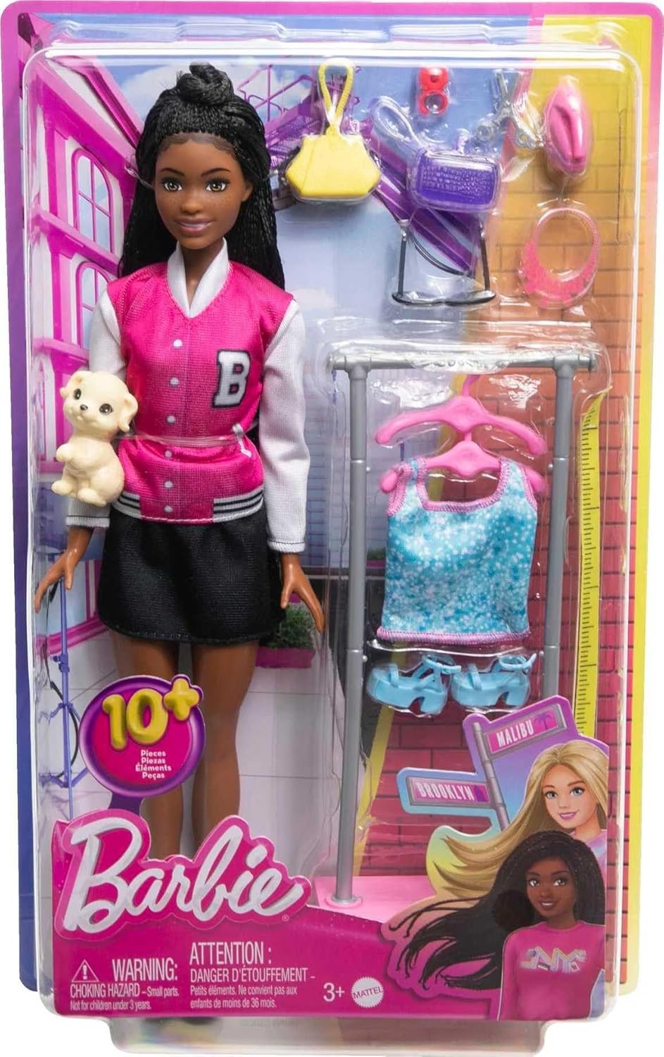 imageBarbie Stylist Doll amp 14 Accessories Blonde Barbie Malibu Fashion Doll Onset with Cart Smock Makeup Palette Pet Puppy amp MoreBrunette