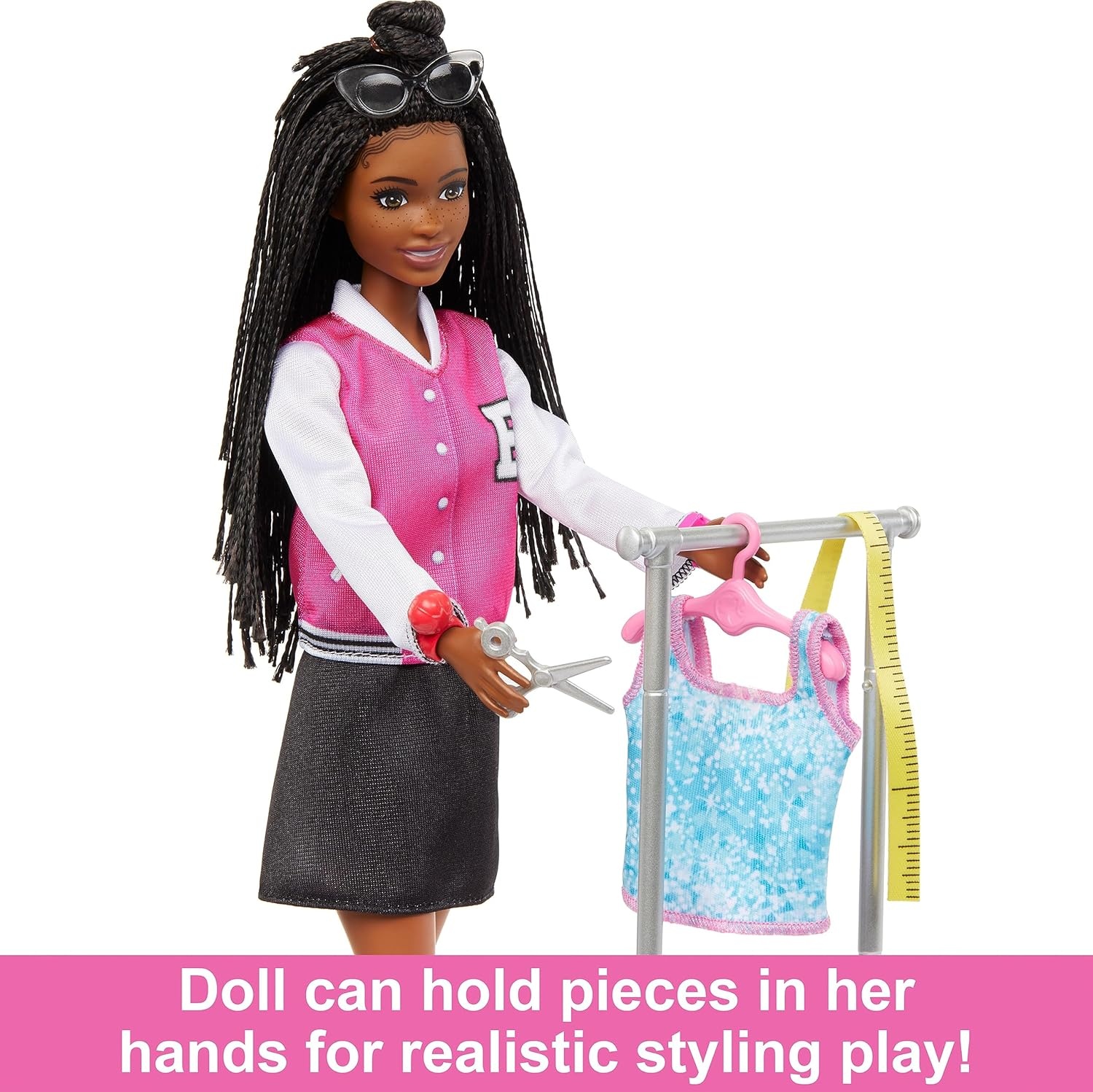 imageBarbie Stylist Doll amp 14 Accessories Blonde Barbie Malibu Fashion Doll Onset with Cart Smock Makeup Palette Pet Puppy amp MoreBrunette