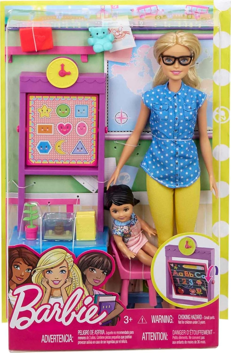 imageBarbie Teacher Dolls amp Playset with Fashion Doll Small Doll Furniture amp Accessories Including Flipping Blackboard