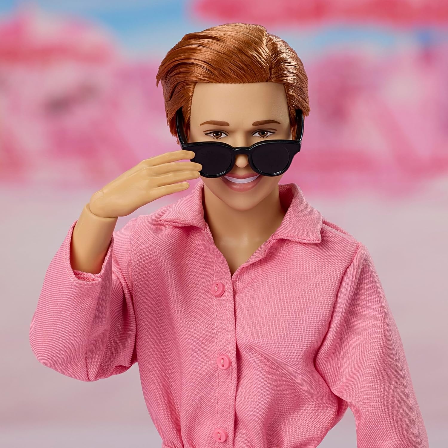 imageBarbie The Movie Allan Collectible Doll Michael Cera as Allan with 2 Removable Movie Fashions Pink Jumpsuit Outfit amp Blue Striped Beach Set with Sunglasses