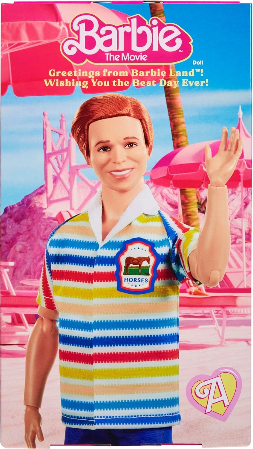 imageBarbie The Movie Allan Collectible Doll Michael Cera as Allan with 2 Removable Movie Fashions Pink Jumpsuit Outfit amp Blue Striped Beach Set with Sunglasses