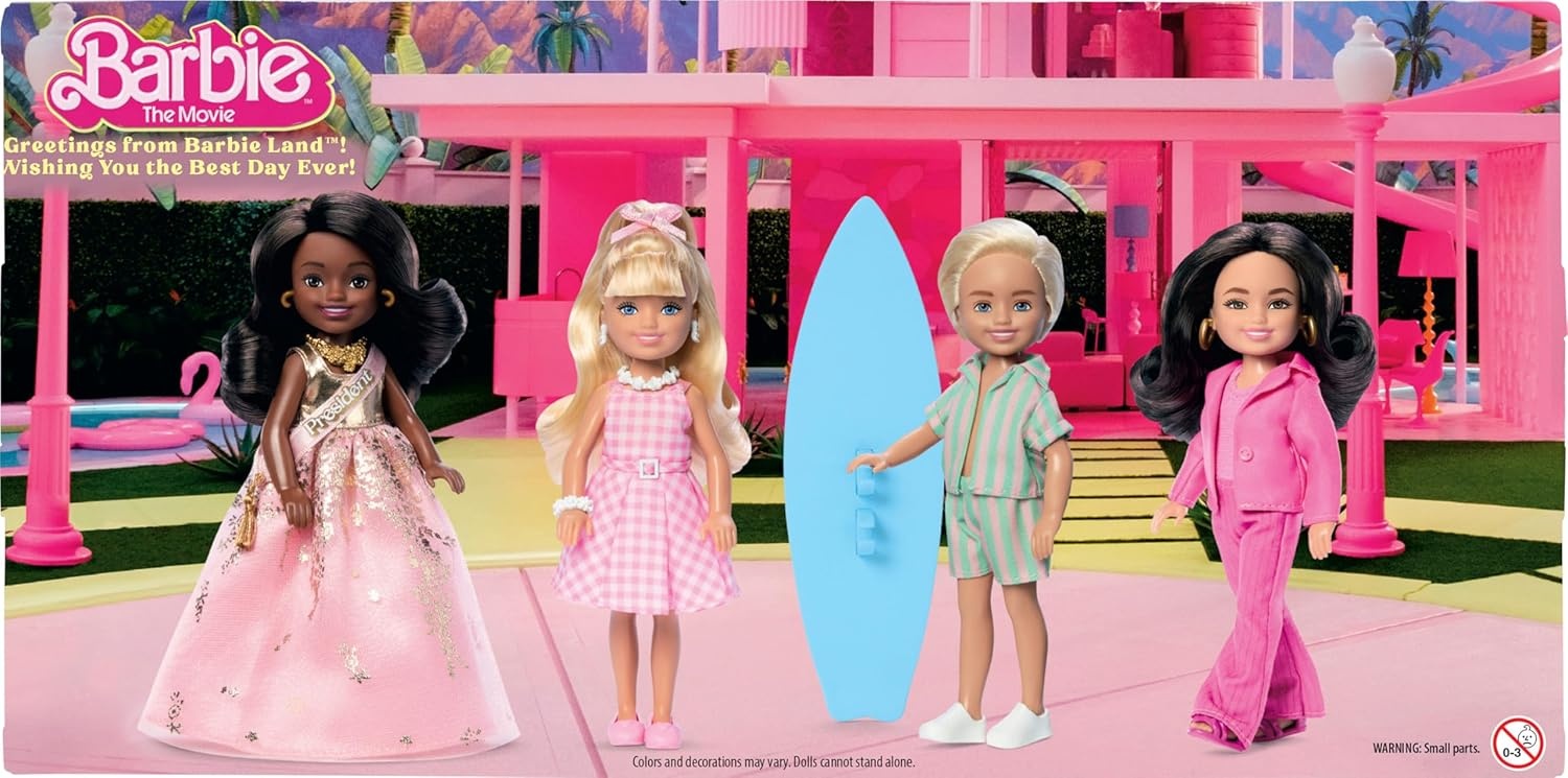 imageBarbie The Movie Chelsea Collectible 4Pack Dolls Includes Ken President Gloria Characters with Removable Outfits