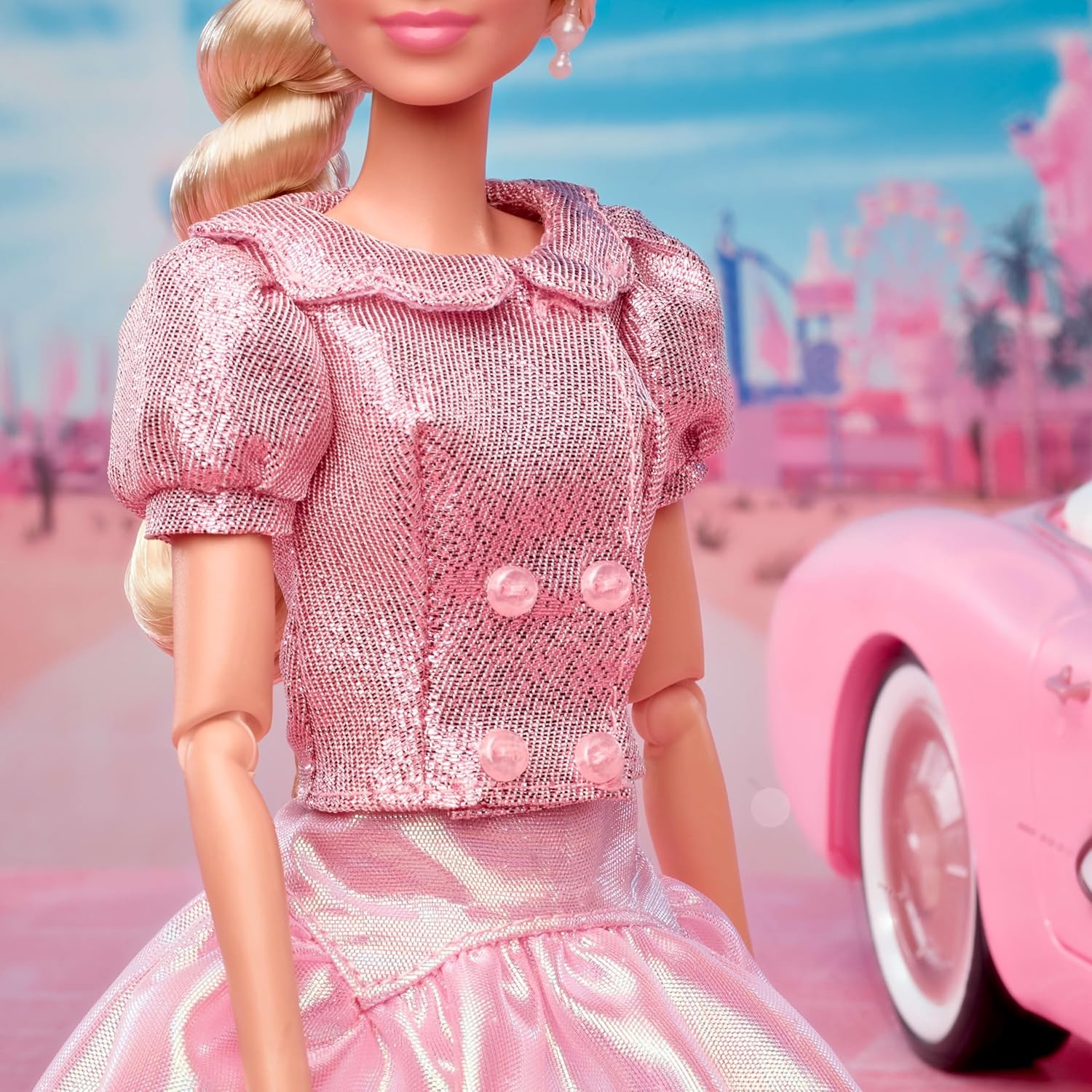 imageBarbie The Movie Doll Margot Robbie as Collectible Wearing Pink Blouse amp Skirt Tutu Outfit with Styled Hair amp Matching Jewelry