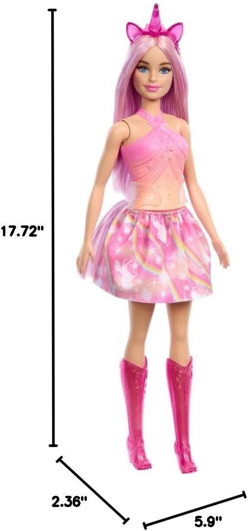 imageBarbie Unicorn Doll with Pink Fantasy Hair Colorful Outfit amp UnicornThemed Accessories