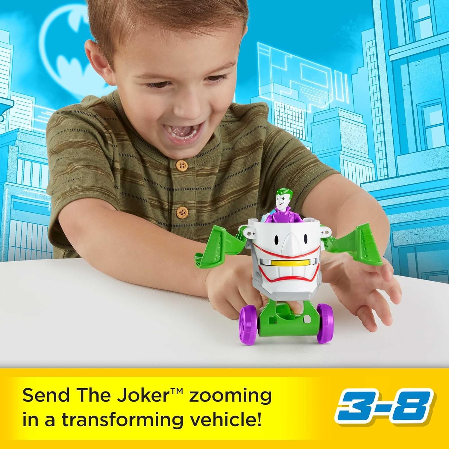 image:imageFisherPrice Imaginext DC Super Friends Preschool Toy Head Shifters The Joker amp Laff Mobile Figure Set for Pretend Play Kids Ages 3 YearsJoker Laff Mobile