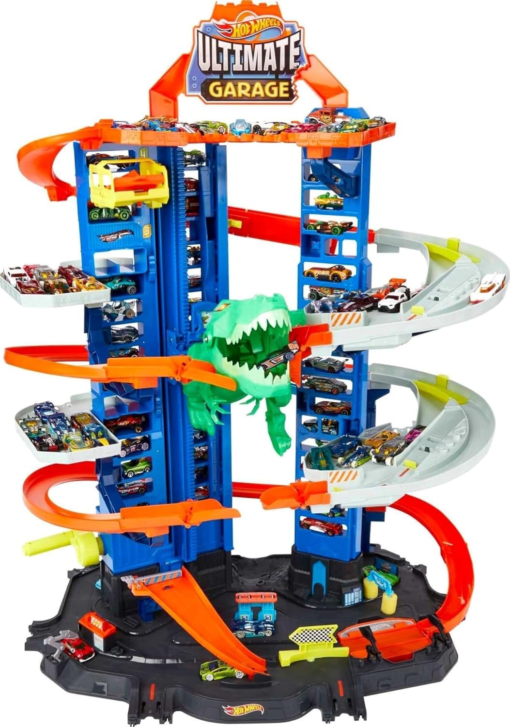 imageHot Wheels City Robo TRex Ultimate Garage MultiLevel MultiPlay Mode Stores 100 Plus 164 Scale Cars Gift idea for Kids 3 and Older Amazon ExclusiveGarage