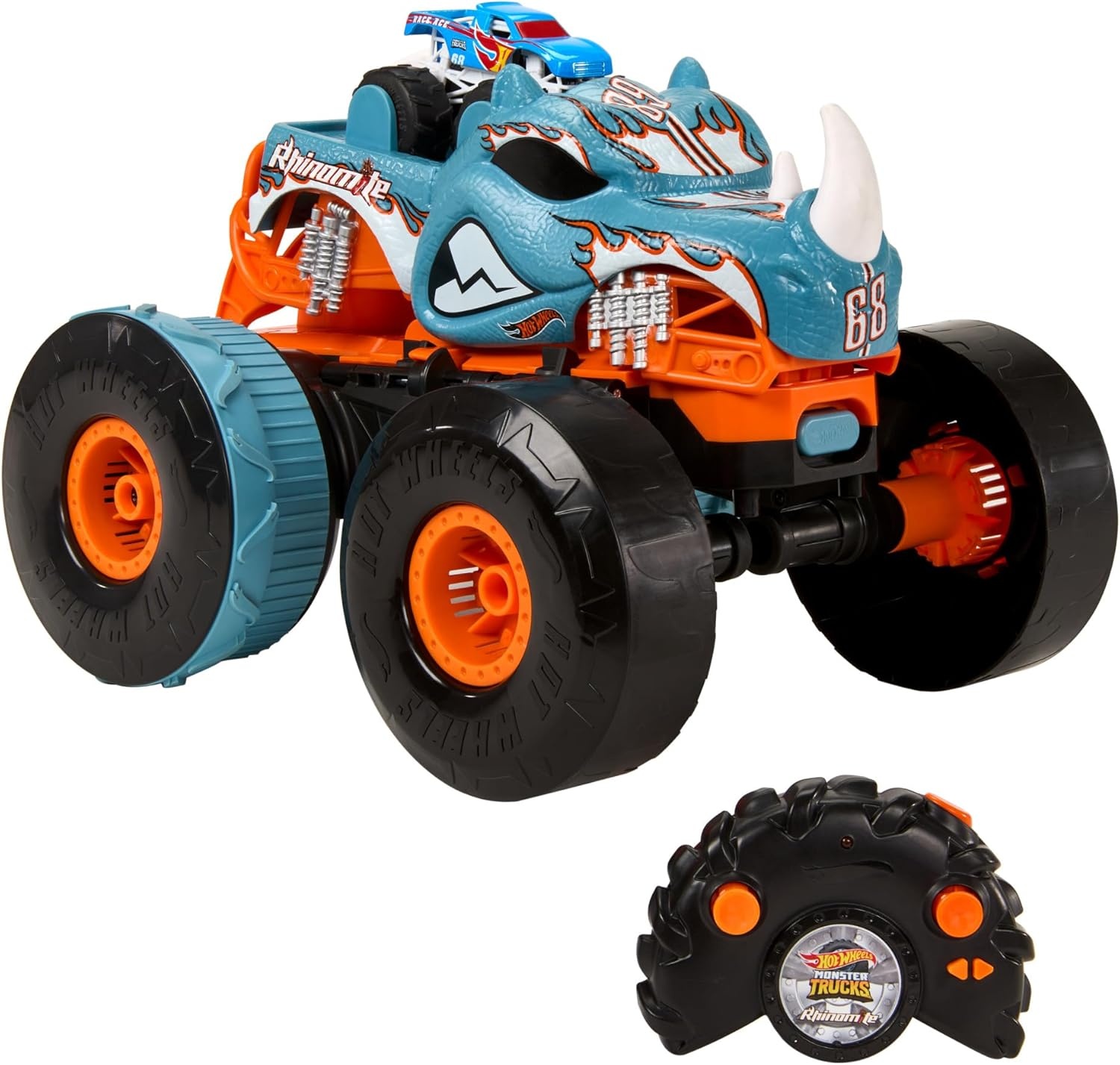 image:imageHot Wheels Monster Trucks RC Toy RemoteControl Transforming Rhinomite in 112 Scale amp 164 Scale Race Ace Converts into Launcher Connects to TrackRhinomite