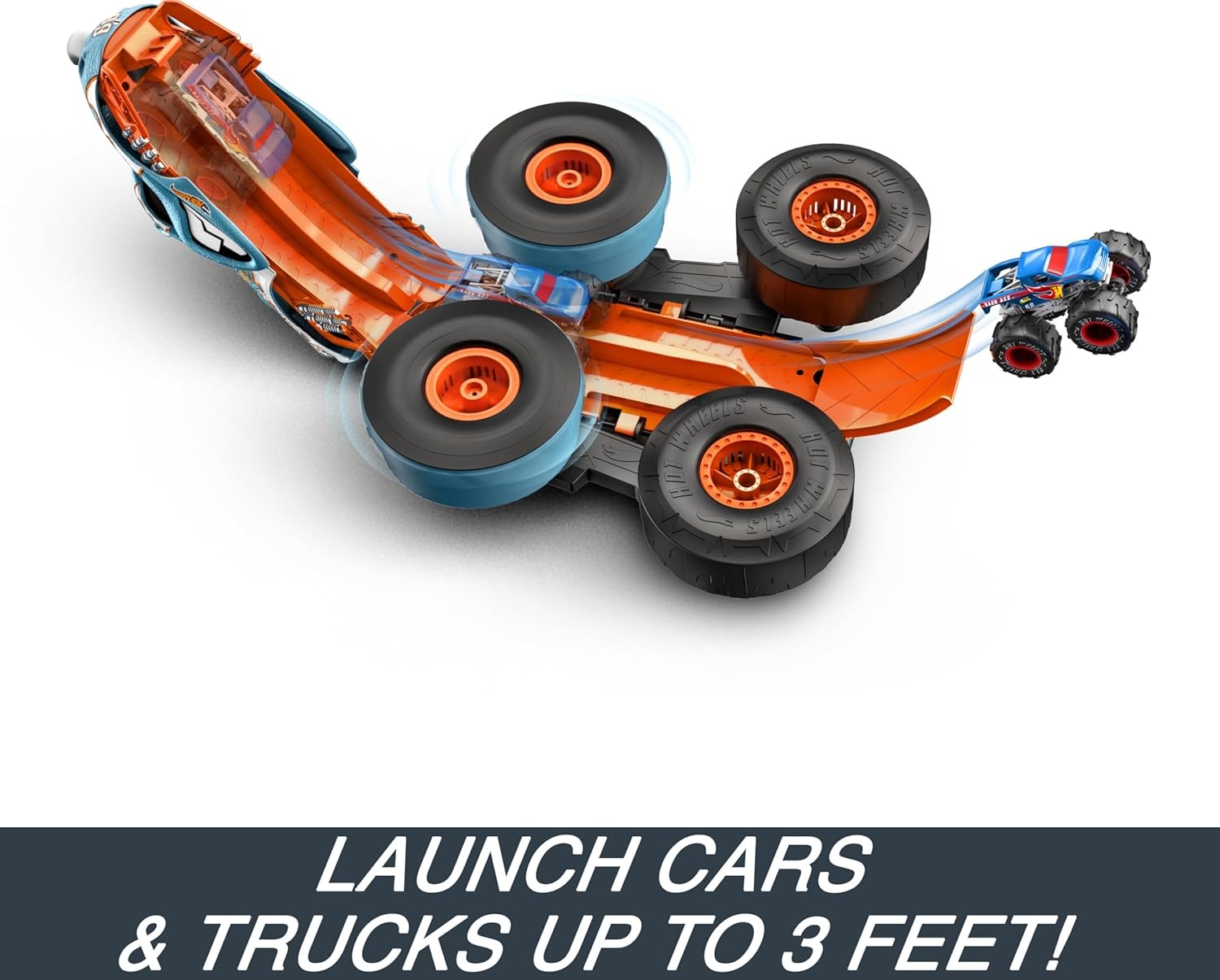 image:imageHot Wheels Monster Trucks RC Toy RemoteControl Transforming Rhinomite in 112 Scale amp 164 Scale Race Ace Converts into Launcher Connects to TrackRhinomite