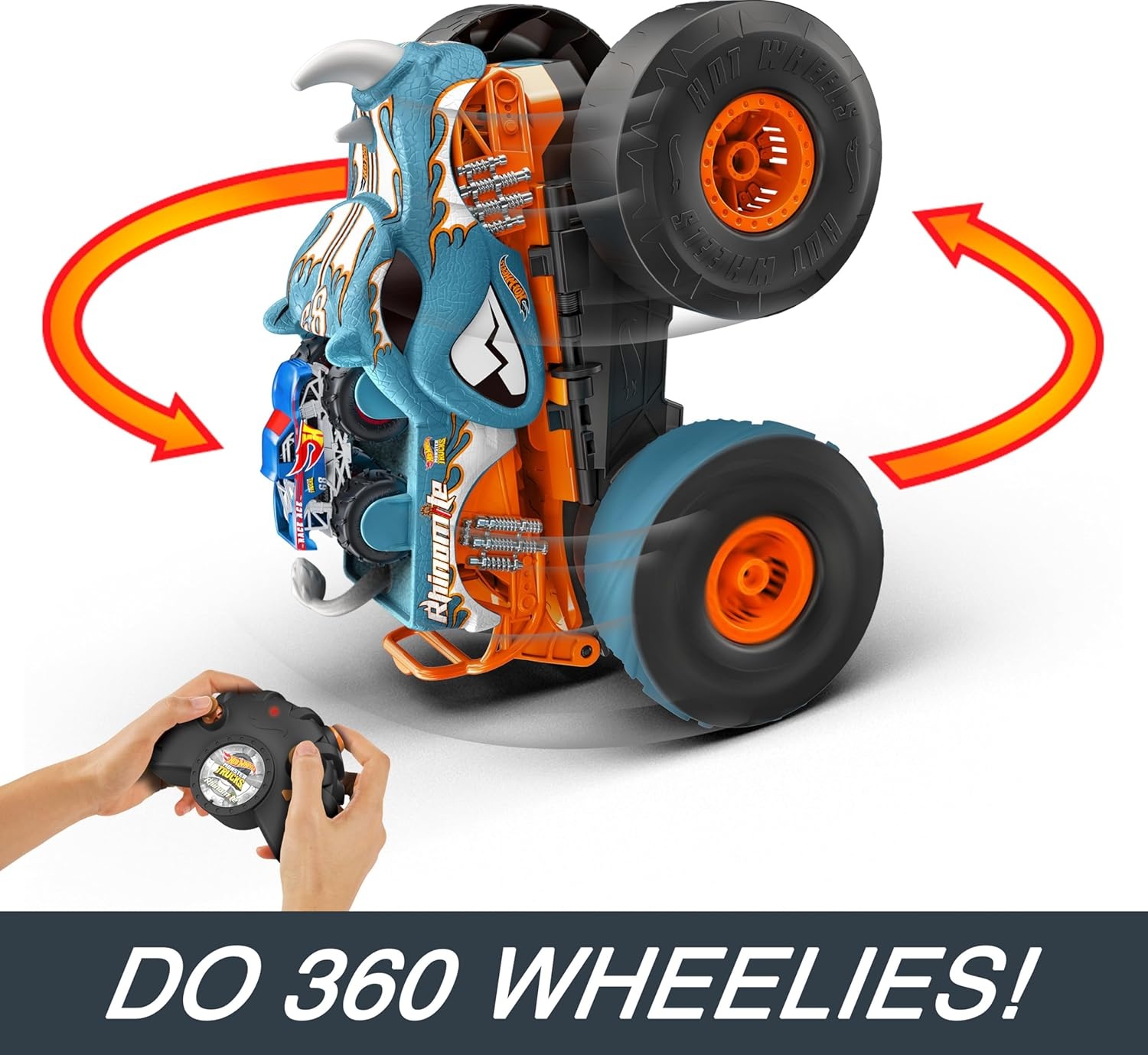 image:imageHot Wheels Monster Trucks RC Toy RemoteControl Transforming Rhinomite in 112 Scale amp 164 Scale Race Ace Converts into Launcher Connects to TrackRhinomite