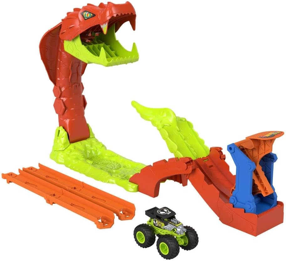 image:imageHot Wheels Monster Trucks Toy Playset Snake Slam Takedown Track Set with Exclusive 164 Scale Bone Shaker Toy Vehicle Includes Track